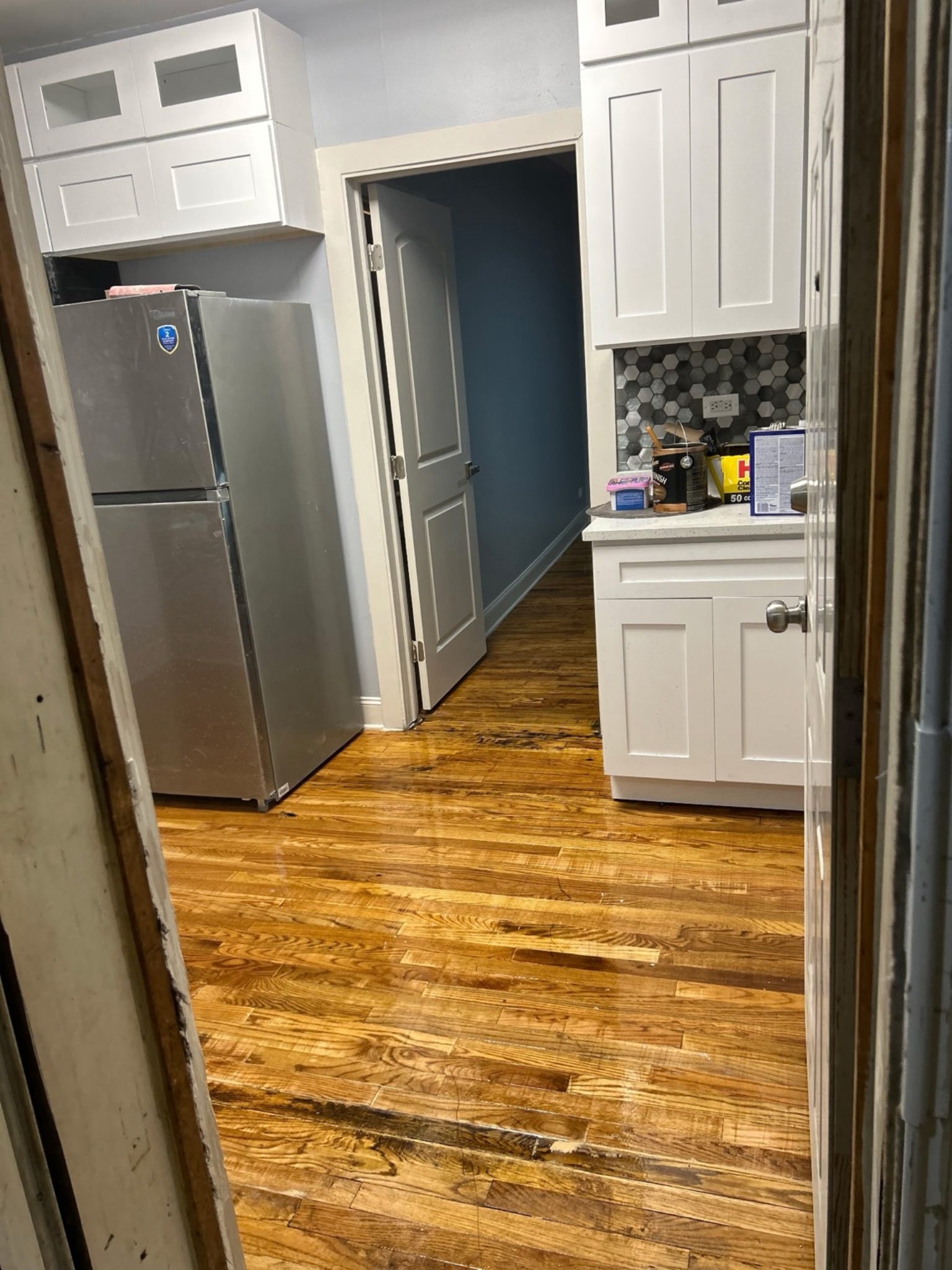 Kitchen cabinets and sink area